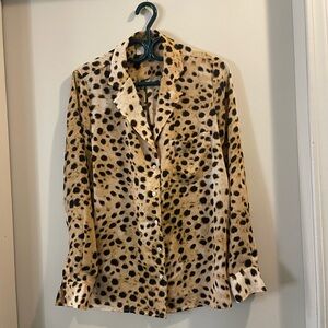 Wilfred Leopard Print Satin Button-Down Blouse - Tan & Black